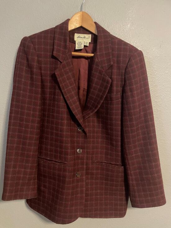 Eddie Bauer Jackets & Blazers - Vintage Eddie Bauer Blazer Womens Petite Small Red Wool Plaid Career Jacket 90s